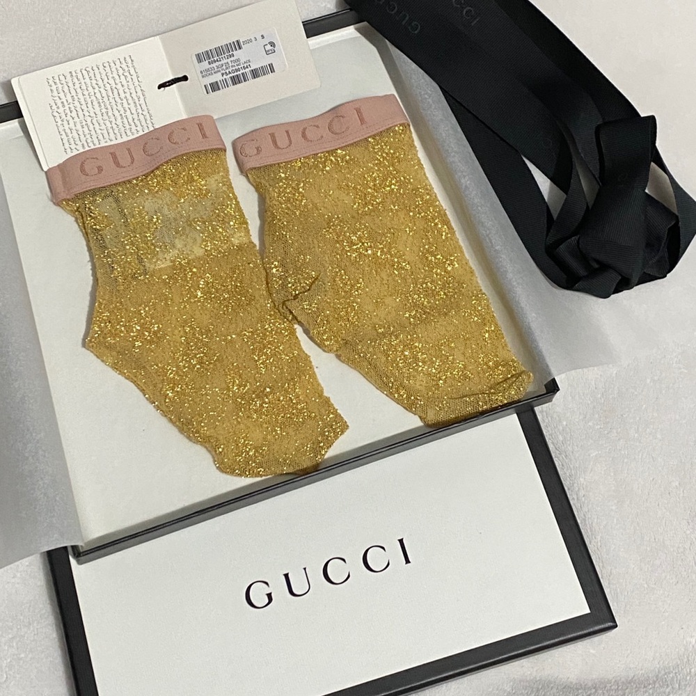 ******SOLD*******GUCCI Logo Gold Mini Lace Socks